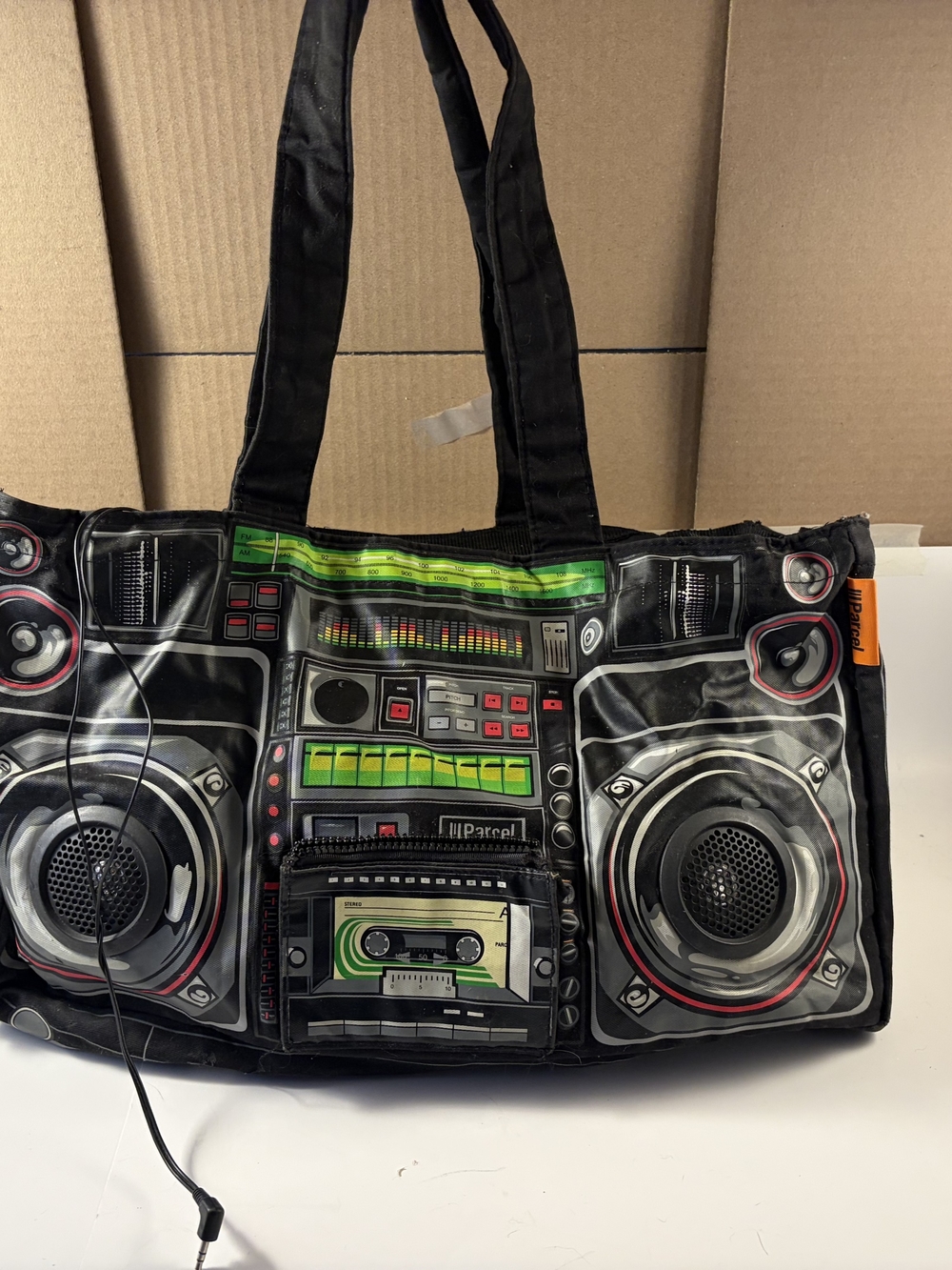 Rachel Parcell Black Boombox Tote Bag with Green Accents